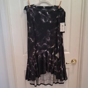 LuLaRoe Black Marble-Print High-Low Skirt, Size XL
